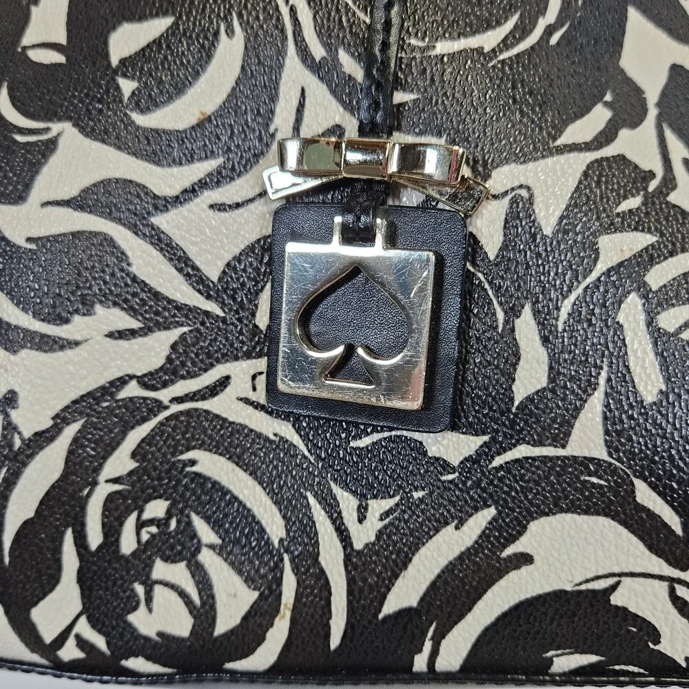Kate Spade‎ Rose Floral Print Satchel Black White Rachel Crossbody Bag
